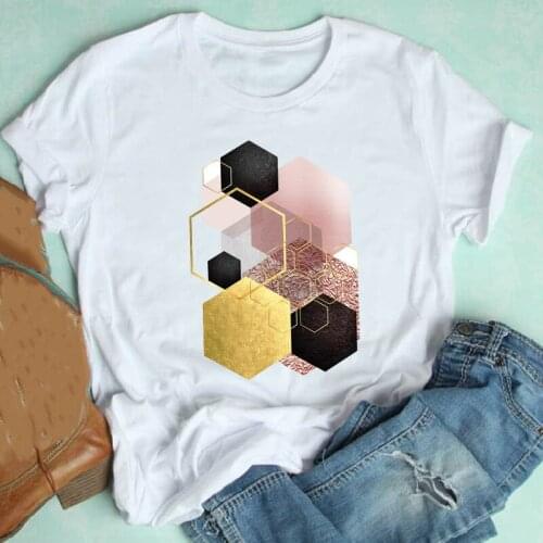 Women Short Sleeve Geometric Kawaii Printing Clothing Trend Spring Summer Clothes Print Tshirt Female Tee Top Graphic T-shirt