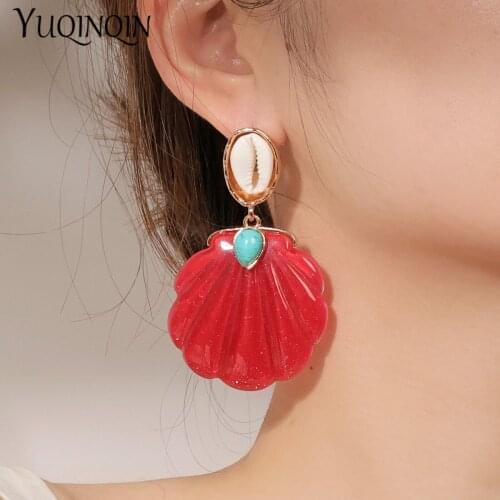 Trendy Coconut Shell Big Drop Earrings for Women 2021 Korean Acrylic Luxury Fashion Jewelry Resin Hanging Earing For Girls Party