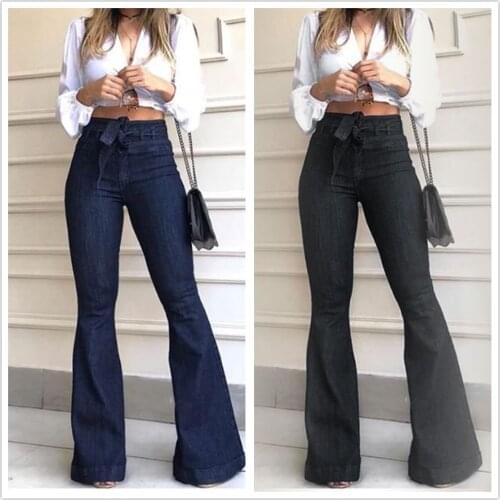 Denim flared pants for women High Waist lace-up Jeans casual trousers Female spring and autumn clothing S-2XL Drop Shipping