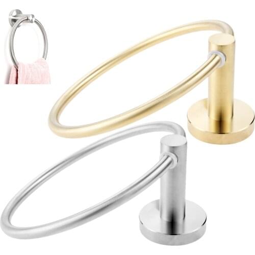 1 pc stainless steel brushed gold round towel ring bathroom creative towel hook storage toilet bathroom accessories