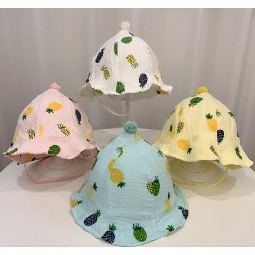 1pc 0-2Y Spring&summer Baby Pineapple Print Hat New Cotton Boys&girls Fishermans Hat Comfortable For Baby Kids Outdoor Sun Hat