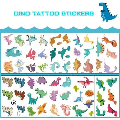 10PCS Dinosaur Children Tattoo Stickers Set Cartoon Dino Temporary Stickers Waterproof Transfer Body Arm Face Decor