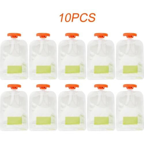 10pcs/set Home Kitchen Reusable Baby Food Pouches Portable Fruit Vegetable Newborn Easy Clean Feeding Supplement Package Travel