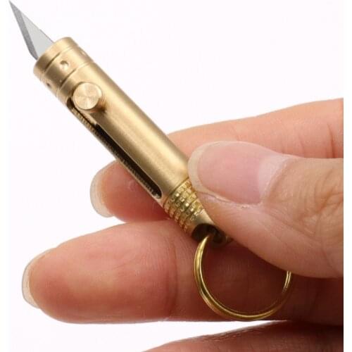2020 MINI Brass Pocket Knife CS Go Push Key Knife Self-defense Gun Bolt Knife Folding Knifes Pocketknife EDC Camp Survival Tool