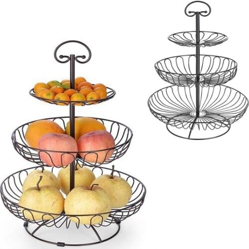 3 Layer Fruit Plate Countertop Metal Fruit Basket Retro Style Tray Rack Storage Basket Household Detachable Cake Stand