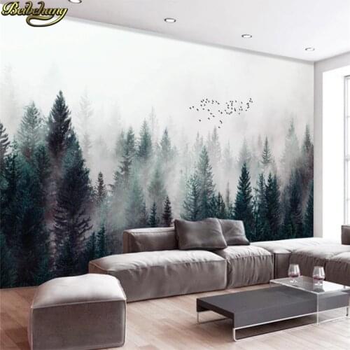 Beibehang 3d wallpaper mural modern fresh misty forest cloud flying birds nordic TV background wall papel de parede