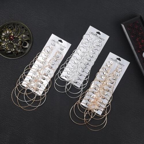 6-12Pairs/Lot Big Circle Hoops Earrings for Women Girls Wedding Party Fashion Jewelry Gift Steampunk Ear Clip Hoops Earrings