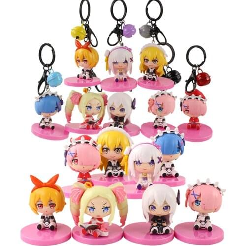 8pcs/Set 5cm Anime Re:Life in a Different World From Zero Rem Ram Emilia Action Figure Model Toys Brinquedos with Bell Keychain