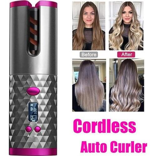 Wireless Automatic Curling Iron USB Rechargeable Curling Iron Curling LCD Display Adjustable Carrying Hair Styling Tool Styler