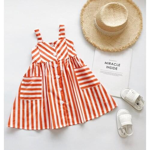 Free shipping childrens clothing girl dress 2020 new summer dress childrens foreign suspenders skirt striped skirt A-Line