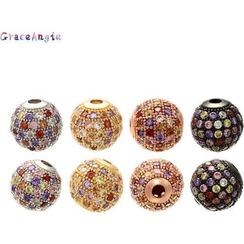 3pcs 6/8/10mm Copper Beads Gold Jewelry Color with Colorful Micro Pave Cubic Zirconia Spacer Beads For Men Women Bracelet DIY