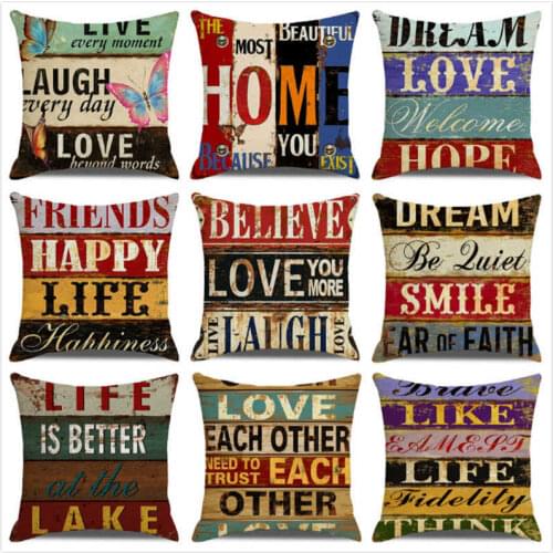 Retro Industrial Style Cushion Cover Wood Grain Letters Decor Pillowcase Home Chair Seat Furnishings Linen Pillow Cover 45x45cm