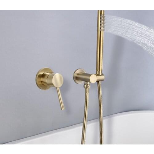 Black In-wall Simple Shower System Brushed Champagne Gold Hot and Cold Faucet Bath Shower Set Brass Bathroom Hardware Pendant
