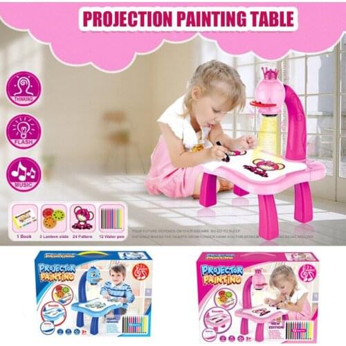 Kids Children Educational Early Learning Musical Projector Projection Painting Drawing Table Desk Toy Paint Tools J2Y
