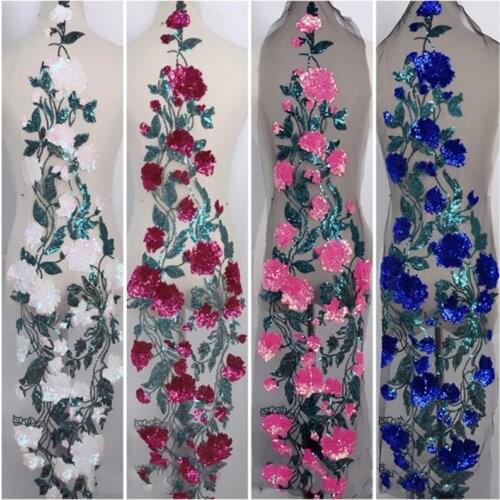 Rose Red Royal Blue Heavy Handmade Sequins Lace Patches Long For Wedding Dress Sewing Accssories V2735