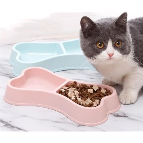 Pet Cat Bowl Dog Food and Water Bowl Thickened Macarone Bone shaped Double Bowl Easy Cleaning Dog Feeding and Water Supplies