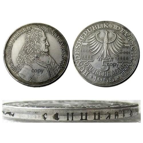 Germany, Federal Republic, 5 Mark, 1955 G Silver Plated Copy Coin