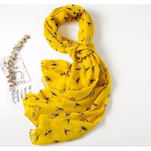 Korean Style Spring and Autumn New Temperament Yellow Swallow Scarf Light Weight Cotton Linen Travel Silk Gauze Scarf Shawl
