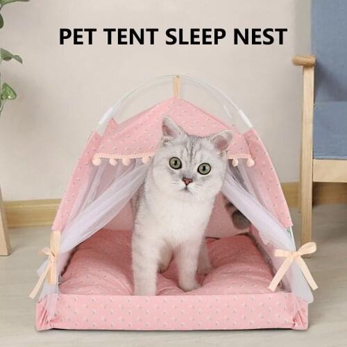 2-in-1 Summer Winter Pet Cat Tent Portable Waterproof Dogs House Puppy Playing Bed Two-sided Cushion Folding House Pet Supplies