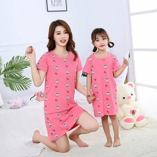 Fashion Casual Cartoon Nightgowns Women Short Sleeve Night Dress Summer Cotton Sleepwear Dress Women Pyjamas Childrens Dresses