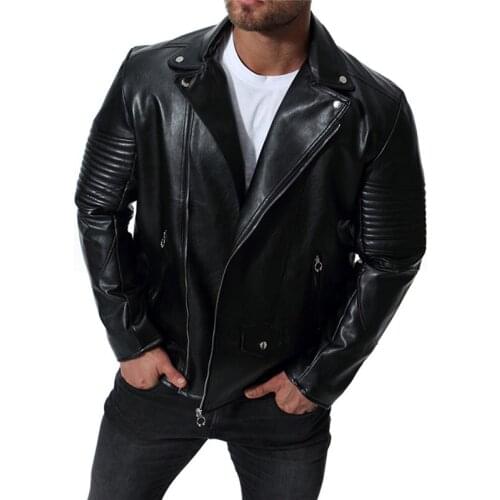 Mens Fashion Leather Biker Jackets Hi Street Pleated Motorcycle Coat Zipper Up Outerwear Windbreaker Big Size M-5XL