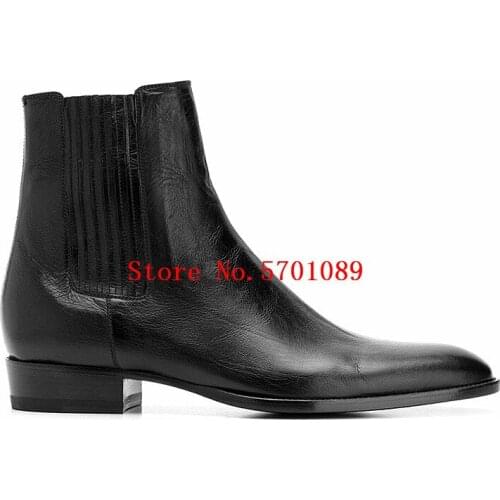 Man Black Genuine Leather Wyatt Boots Cracked-effect Kanye West Fashion Show Catwalk Shoes New Ankle Chelsea Boots 37-47