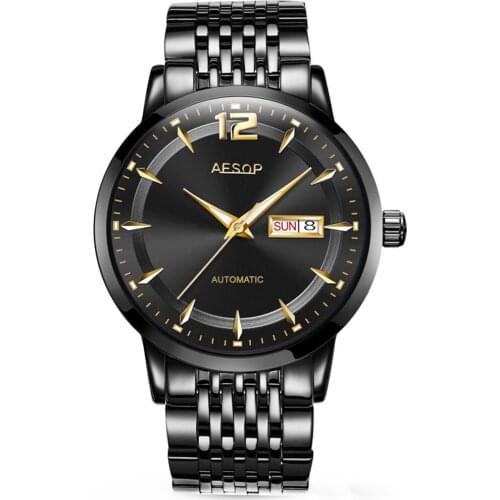 AESOP Top Brand Luxury Men Watches Automatic Black Watch Men Stainless Steel Waterproof Business Sport Mechanical Wristwatch