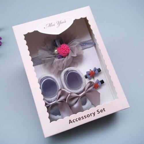 Child Socks and Headband Set Gift Box Newborn Baby Floor Socks Hair Bands Hair Clips Accessory Set Hair Accessories Fashion