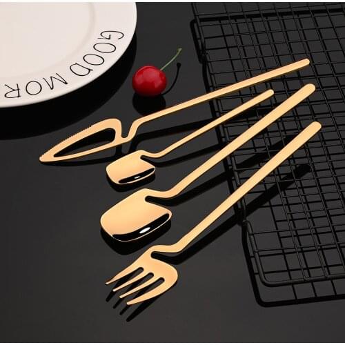 Gold 18/10 Stainless Steel Dinnerware Set 4Pcs Mirror Flatware Cutlery Coffee Spoon Fork Knife Western Bar Party Tableware Set