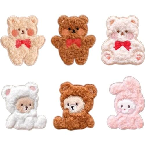 50pcs/lot Embroidery Patches Curly-haired Teddy Bear Sheep Rabbit Animal Scarf Craft DIY Clothing Decoration Phone Case