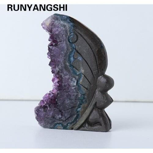Natural amethyst cluster Butterfly Girl Purple crystal quartz Hand carved handicraft ornaments for Beautiful gift