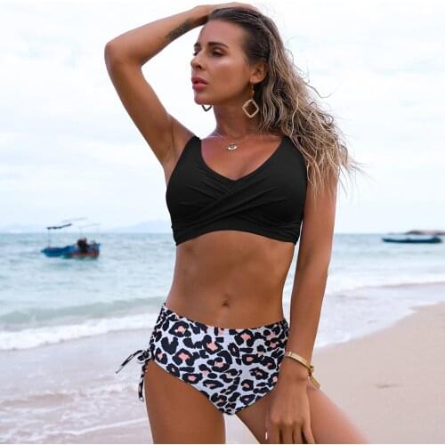 New Print Vest Bikinis Sexy Women Swimsuit High Waist Swimwear Lady Bathing Suit Beach Wear Twist Bag Female Solid Color Bikini