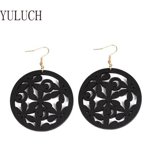 YULUCH New arrival woman hollow out retro pattern earrings girl party wood art jewelry wedding holiday gift accessories woman