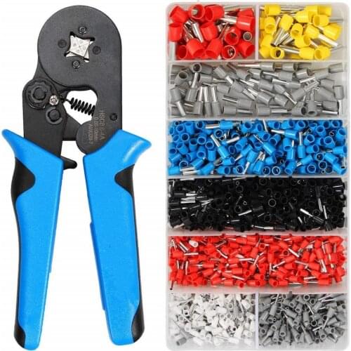Ferrule Crimping Tool Kit, Hexagonal Sawtooth Self-adjustable Ratchet Wire Terminals Crimper Kit with 1200pcs Wire Terminals