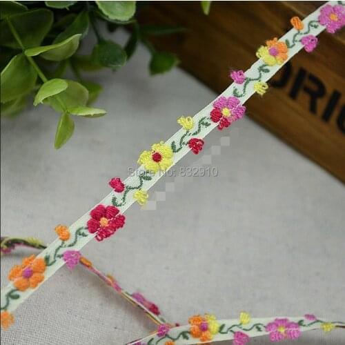 Wholesale Colorful Mini flowers polyester Woven Jacquard cotton Ribbon 55yards 0.5-1cm diy handmade accessories lace ribbon