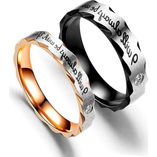 AsJerlya Engraving "I Will always be with you love" Couple Rings Stainless Steel Engagement Wedding Rings For Men Women Jewelry