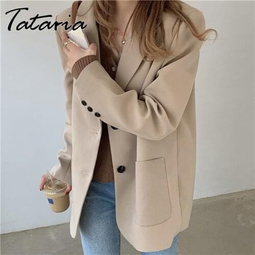 Casual Loose Single-breasted Khaki Women Suit Blazer Oversize Coat 2021 Spring Elegant Notched Collar Full Sleeve Female Jackets
