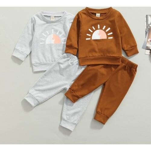 0-24M Baby Autumn Clothes Newborn Infant Kids Boys Girls Sun Print Long Sleeve Pullover Sweatshirts+Pants Casual Tracksits