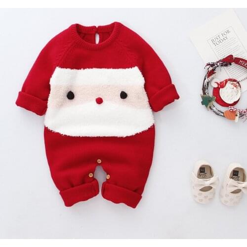 Infant Baby Boy Girl Christmas Romper Knitted Wool Santa Claus Warm Rompers Long Sleeve Cartoon Jumpsuit Outfits Clothes 0-2Y