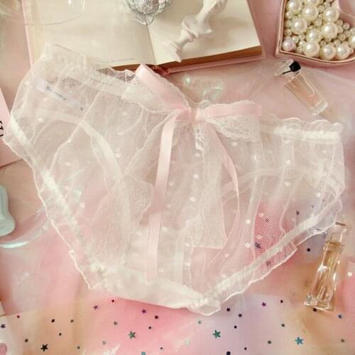 Sexy Cute Lace Womens Panties Girls Mesh Fairy Kei Bows Briefs Womens Underwear Daily Color White