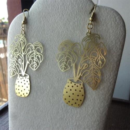 Raw Brass Flower Plant Earrings