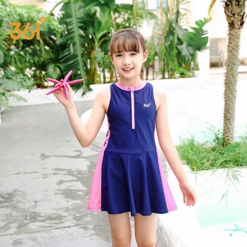 361 Girls Swimsuit One Piece Cute Dress Swimwear Little Girls One Piece Athletic Swimsuits Rash Guard Solid Color Bathing Suits
