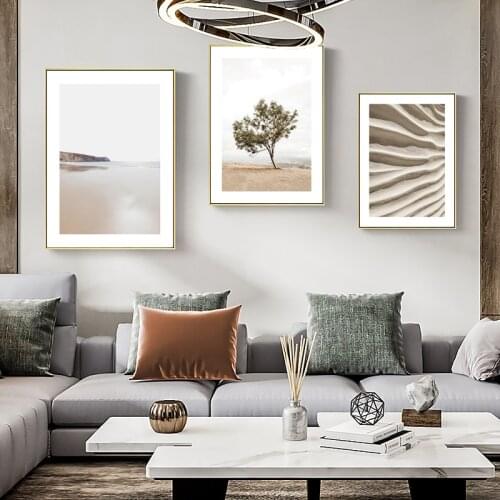 Modern Beach Landscape Wall Art Plant Tree Sand Abstract Line Quotes Canvas Painting Nordic Posters and Prints for Living Room