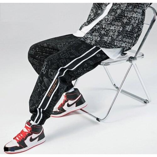 Reflective Stitching Sports Pants Mens Trousers Training Loose Wide-leg Hip-hop Trendy Pants Autumn and Winter Muscle Fitness