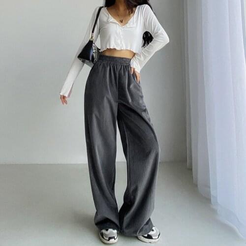 TVVOVVIN Spring Autumn Corduroy Wide Leg Pants Casual Womens Loose Straight Pants Trousers Korean Women Bell Bottoms 8ALA