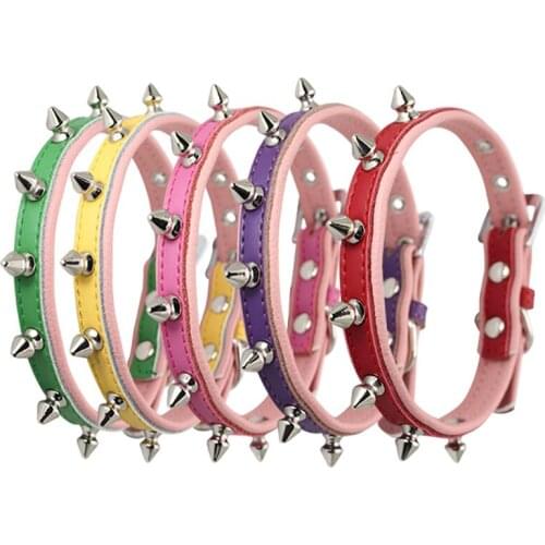 XPangle Rivet Dog Collar Leather Adjustable Puppy Collar Necklace Spike Studded Soild Pet Collar for Small Dog Chihuahua 5 Color