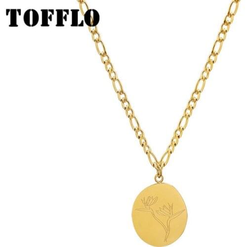 TOFFLO Stainless Steel Jewelry Leaf Flower Pendant Necklace Womens Fashion Clavicle Chain BSP1043