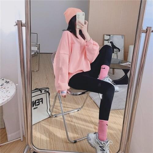 LMQ NEW 2021 Womens Spring Simple Colorful Sweater Sweatshirt Loose Casual Lantern Sleeve Drop Shoulder Letter Pullover Tops