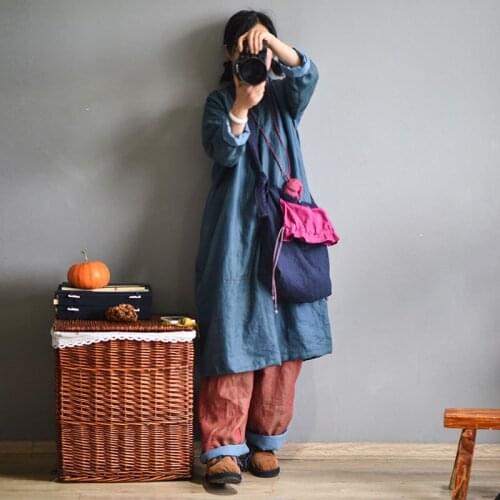 Women Loose Linen Patchwork Dress Ladies Vintage Plus Size Flax Dress Female 2020 Embroidered Dresses Spring Autumn
