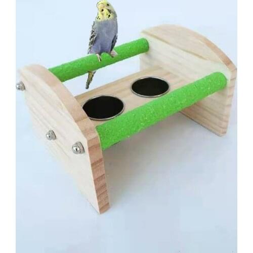 Bird Perch Playgym with Stainless Steel Feeder Cups Parrot Finch Cage Play Stand Table Platform Paw Grinding for Macaws Lovebird